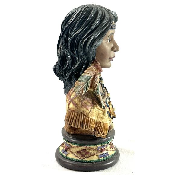 Native American Warrior And Woman Small Bust Statues Resin Apprx 7” - Picture 8 of 10